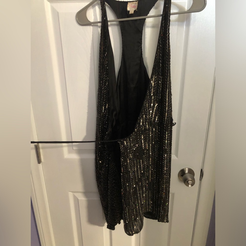 Parker Black Sequin/Beaded Cocktail Silk Dress - Picture 12 of 16